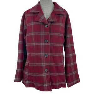 Filson Plaid Peacoat Mackinaw Wool Red Gray Jacket Yellowstone Barn Coat Size XL
